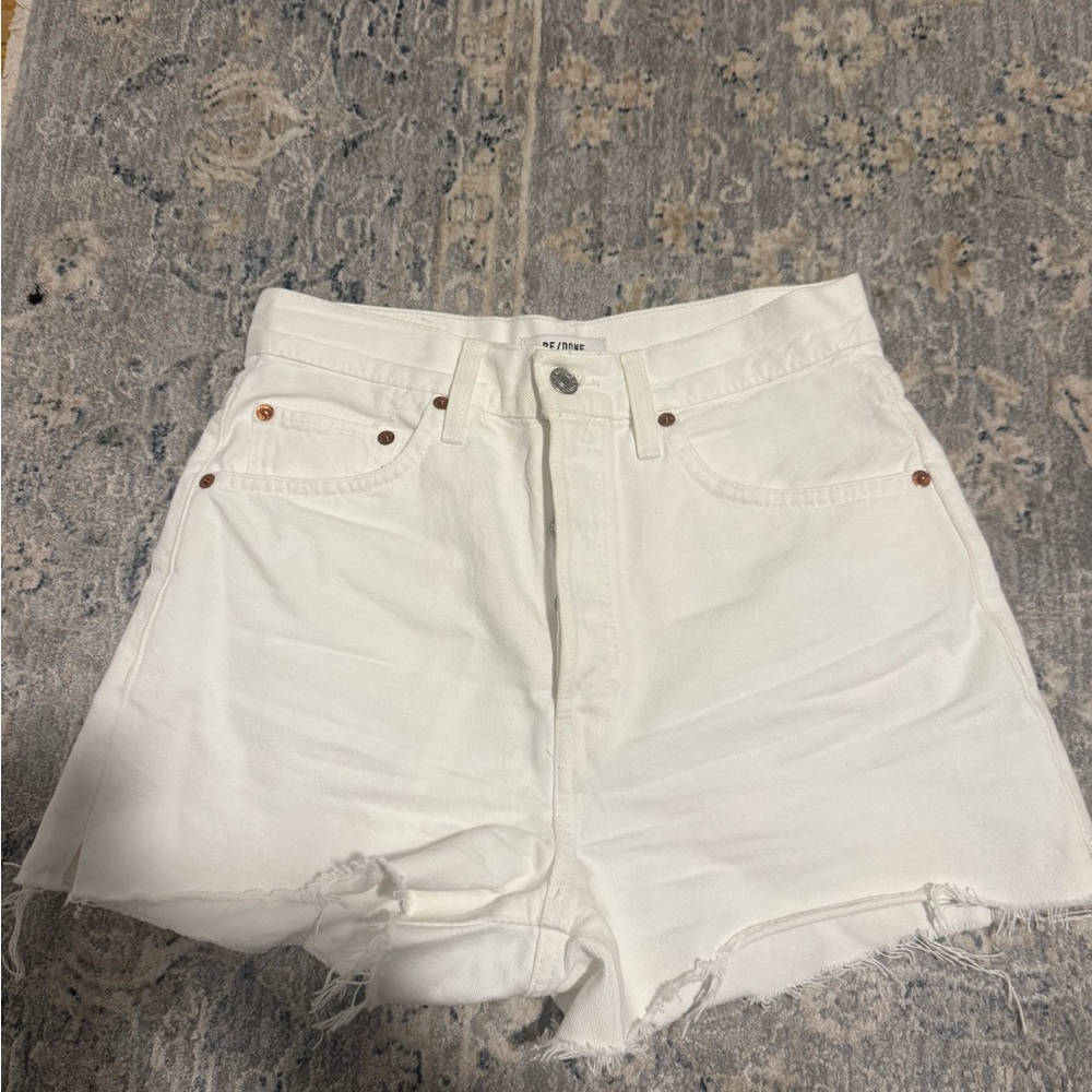 Re/Done White Distressed Jean Shorts